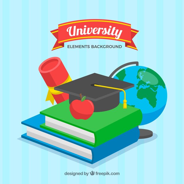 Fondo de elementos de universidad en estilo plano
