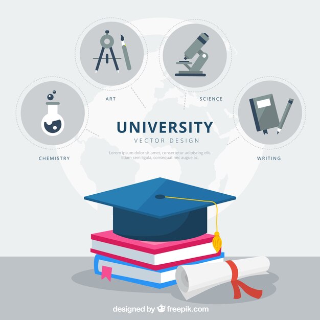 Fondo de elementos de universidad en estilo plano