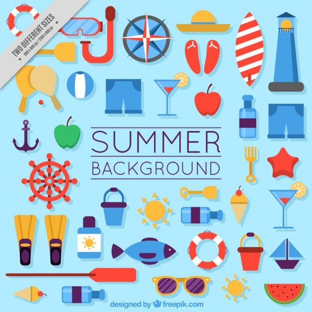 Fondo de elementos de verano en diseño plano