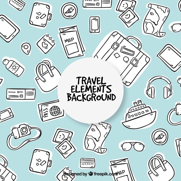 Fondo de elementos de viaje blancos dibujados a mano