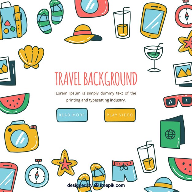 Vector gratuito fondo de elementos de viaje en estilo hecho a mano