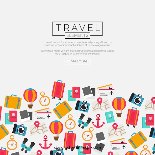 Vector gratuito fondo de elementos de viaje en estilo plano
