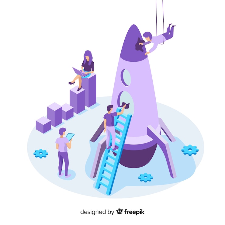 Vector gratuito fondo equipo construyendo cohete