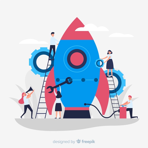 Fondo equipo construyendo un cohete
