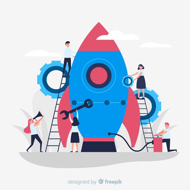 Fondo equipo construyendo un cohete