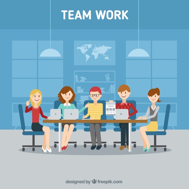 Fondo de equipo de trabajo en diseño plano 