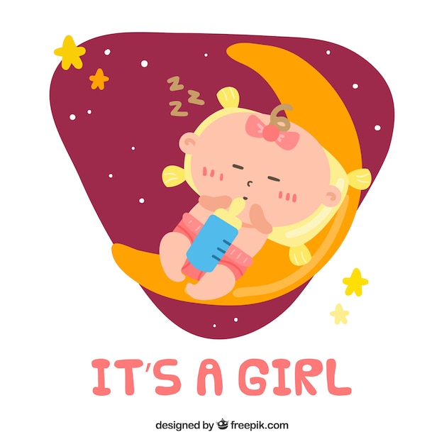 Vector gratuito fondo de es una niña con bebé durmiendo en la luna