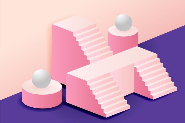 El fondo de las escaleras en gradiente 3D