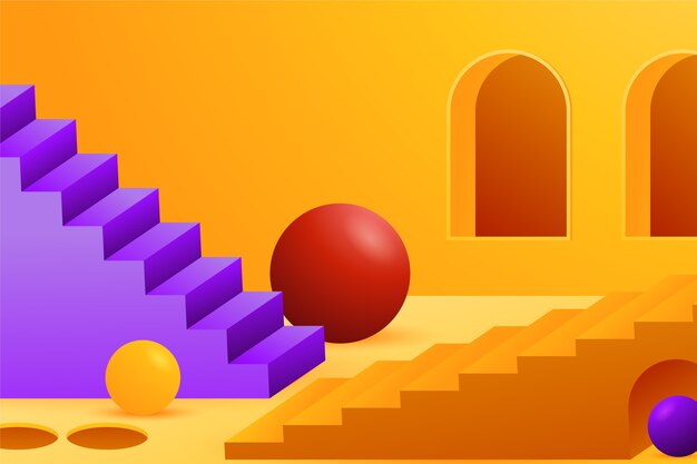 El fondo de las escaleras en gradiente 3D