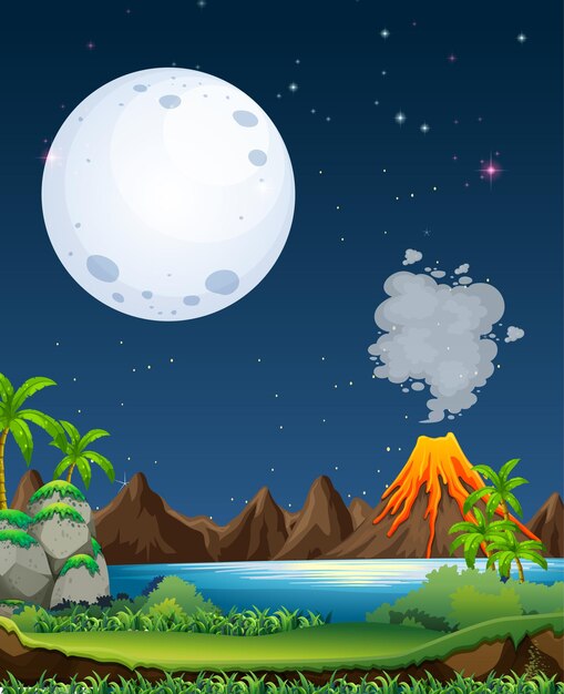 Fondo de la escena al aire libre de la erupción volcánica