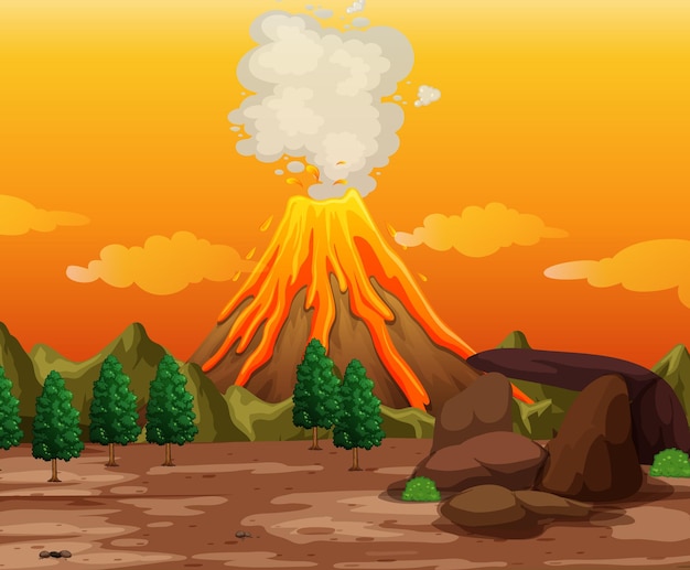 Vector gratuito fondo de escena al aire libre de erupción volcánica