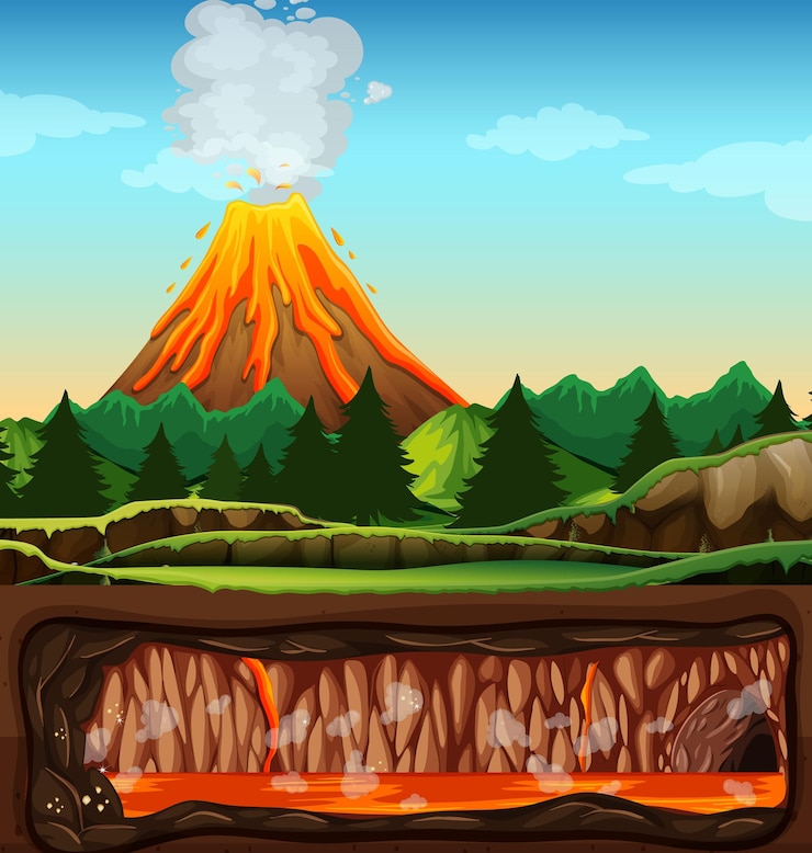 Vector gratuito fondo de escena al aire libre de erupción volcánica