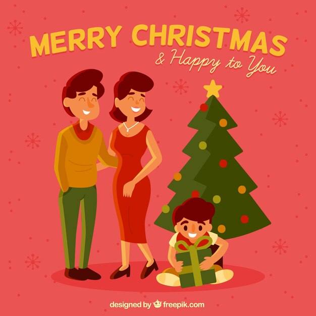 Fondo de escena familiar con árbol de navidad 