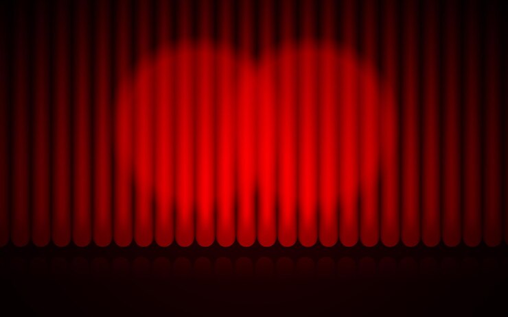 Vector gratuito fondo de escenario de cortina roja cerrada haz de foco iluminado cortinas teatrales