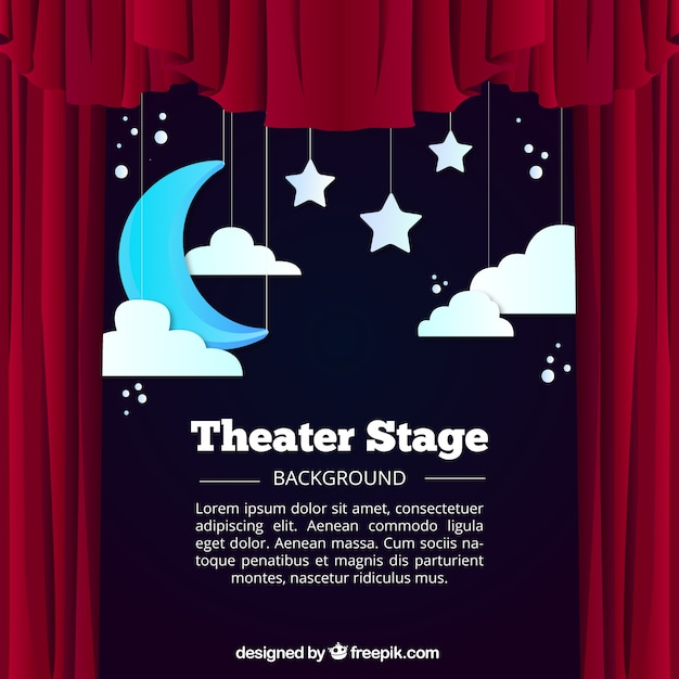 Vector gratuito fondo de escenario de teatro con luna y nubes colgando