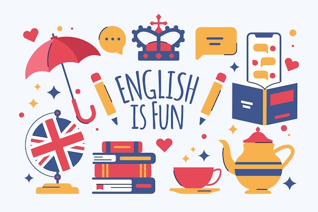 Vector gratuito fondo de escuela de inglés dibujado a mano