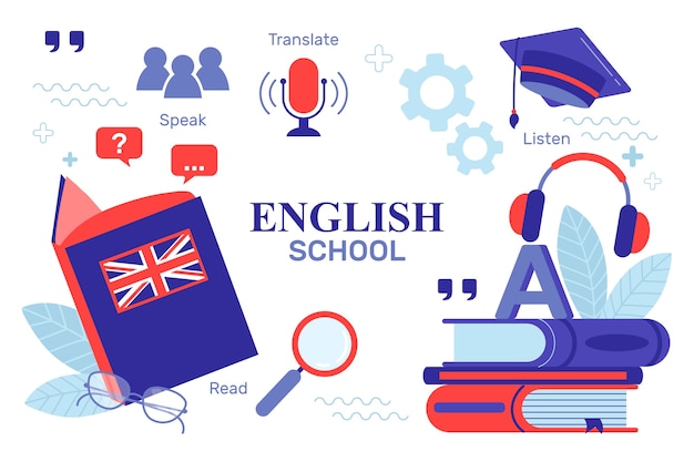 Fondo de escuela de inglés dibujado a mano