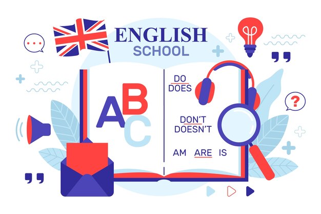 Fondo de escuela de inglés dibujado a mano