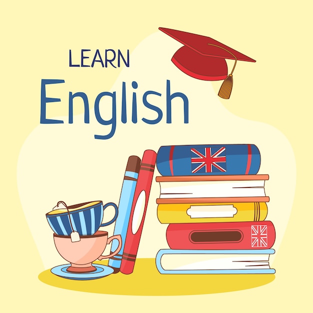 Fondo de escuela de inglés dibujado a mano