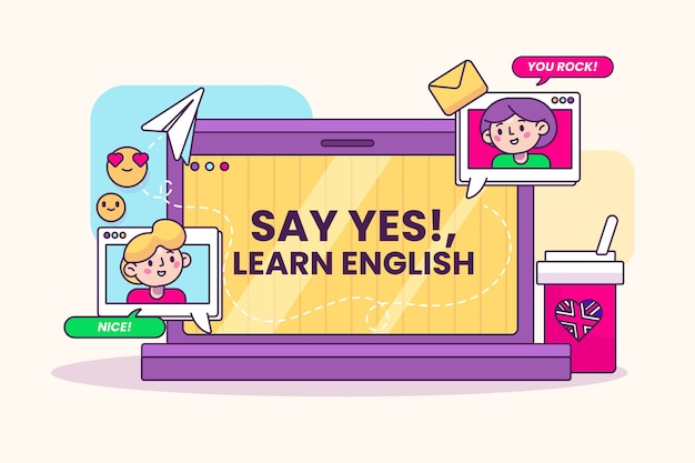 Vector gratuito fondo de escuela de inglés de diseño plano