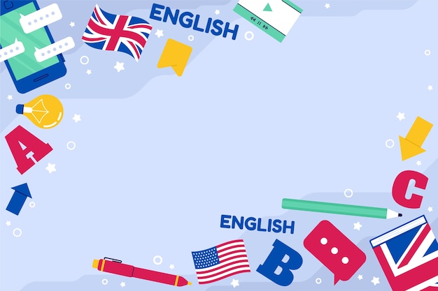 Fondo de escuela de inglés de diseño plano