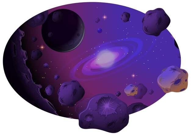 Fondo espacial con galaxia y meteoritos.