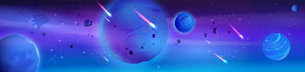 Fondo espacial con meteoritos de planetas alienígenas