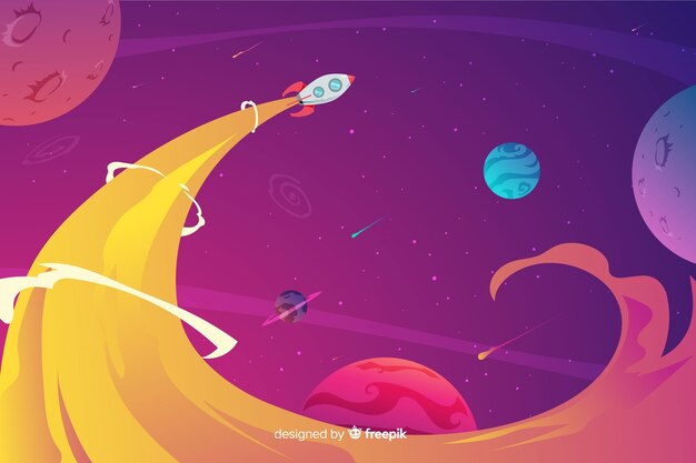 Fondo espacio colorido degradado con un cohete