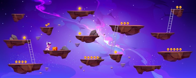 Fondo de espacio de juego de vector de islas de roca voladora