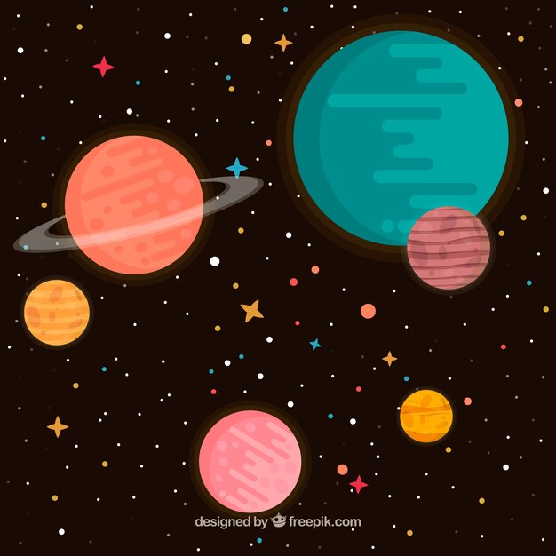 Fondo del espacio y planetas en diseño plano 