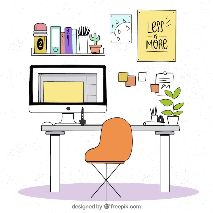 Vector gratuito fondo del espacio de trabajo de diseño gráfico en estilo dibujado a mano