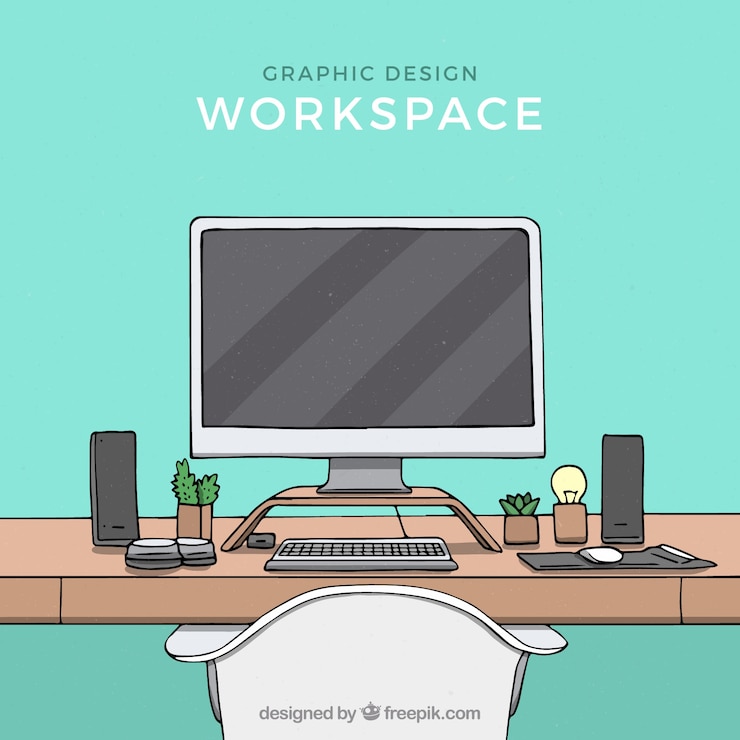 Vector gratuito fondo del espacio de trabajo de diseño gráfico en estilo dibujado a mano