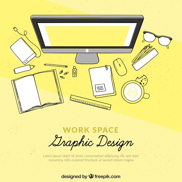 Vector gratuito fondo de espacio de trabajo de diseño gráfico en estilo hecho a mano