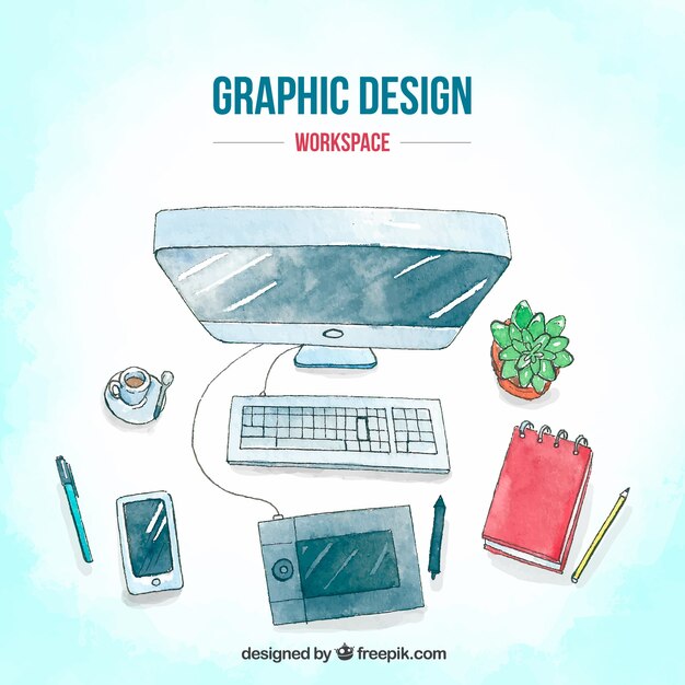 Fondo de espacio de trabajo de diseño gráfico en estilo hecho a mano