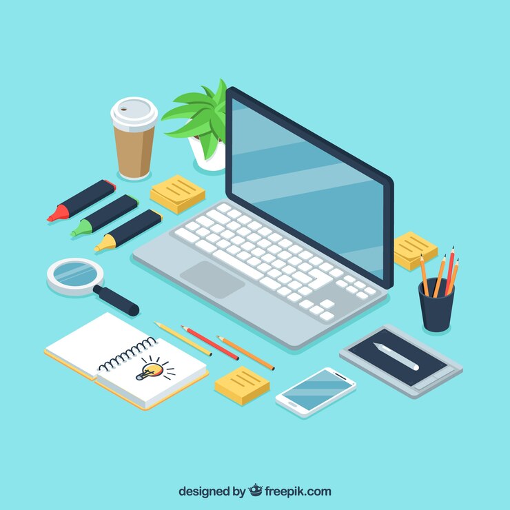 Vector gratuito fondo de espacio de trabajo de diseño gráfico en estilo isométrico