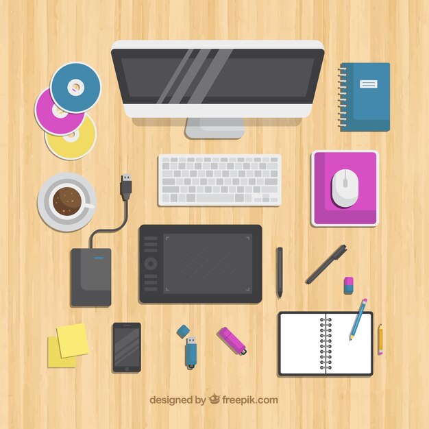 Fondo de espacio de trabajo de diseño gráfico en estilo plano