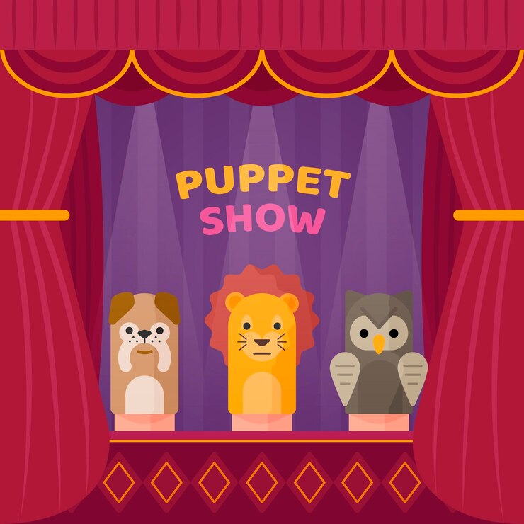 Vector gratuito fondo de espectáculo de marionetas plano orgánico ilustrado