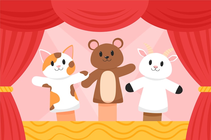 Vector gratuito fondo de espectáculo de marionetas teatrales.