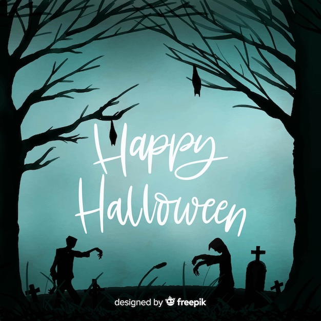 Vector gratuito fondo espeluznante de halloween en acuarela