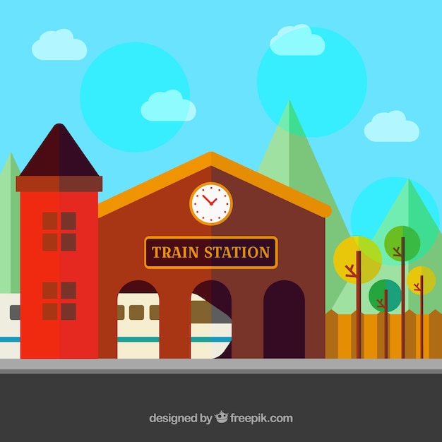 Vector gratuito fondo de estación de tren con reloj decorativo