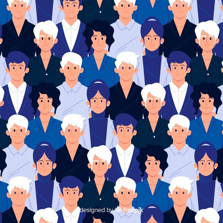 Vector gratuito fondo estampado de personas jóvenes en diseño plano