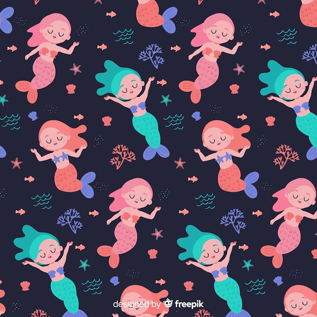 Vector gratuito fondo de estampado de sirenas en diseño plano