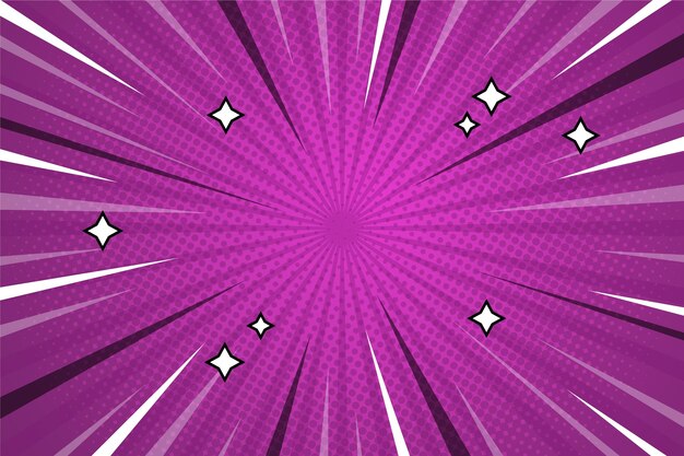 Fondo de estilo cómico de color violeta y estrellas