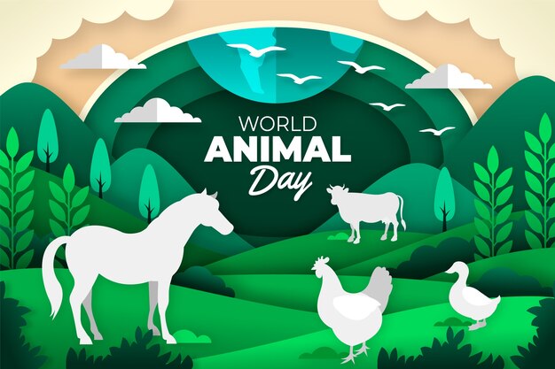 Fondo de estilo papel para la celebración del día mundial de los animales.