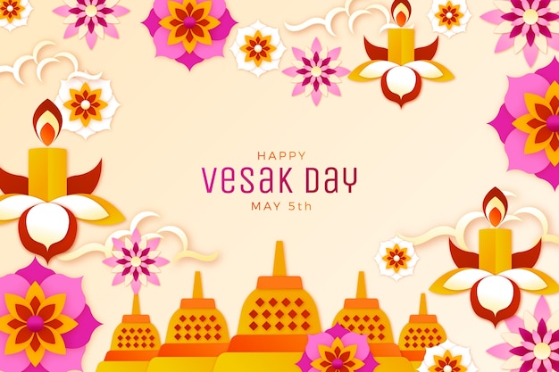 Vector gratuito fondo de estilo de papel para la celebración del festival vesak