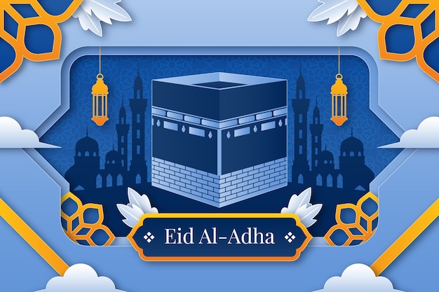 Vector gratuito fondo de estilo de papel para la celebración islámica de eid al-adha