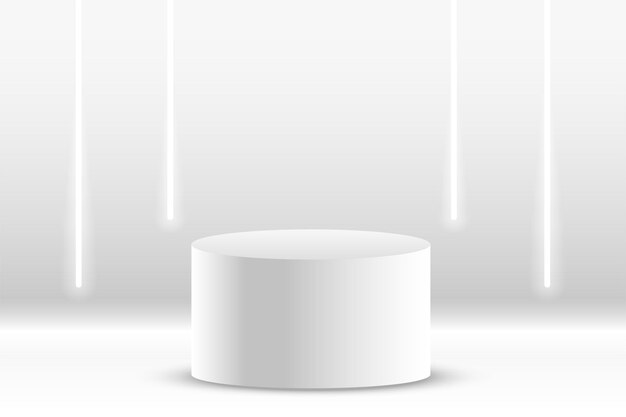 Fondo de estudio de podio blanco 3d con luces de neón