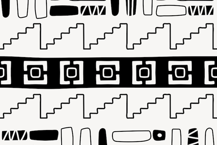 Vector gratuito fondo étnico de patrones sin fisuras, diseño azteca blanco y negro, vector