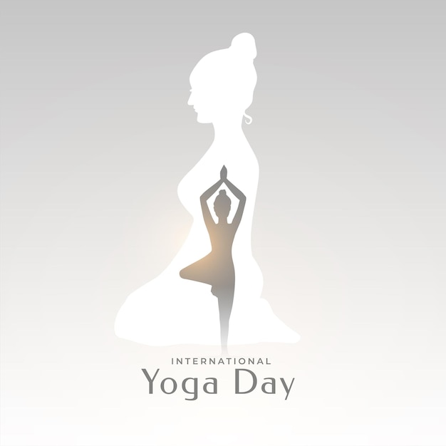 Fondo de evento del día mundial del yoga del 21 de junio con silueta de mujer