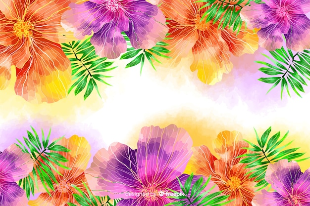 Fondo exótico y colorido de flores en acuarela